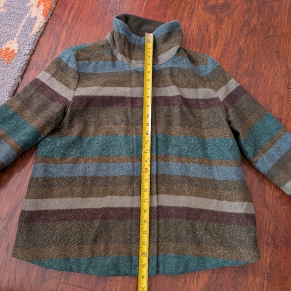 Women's wool coat green teal medium striped prana - Picture 5 of 5